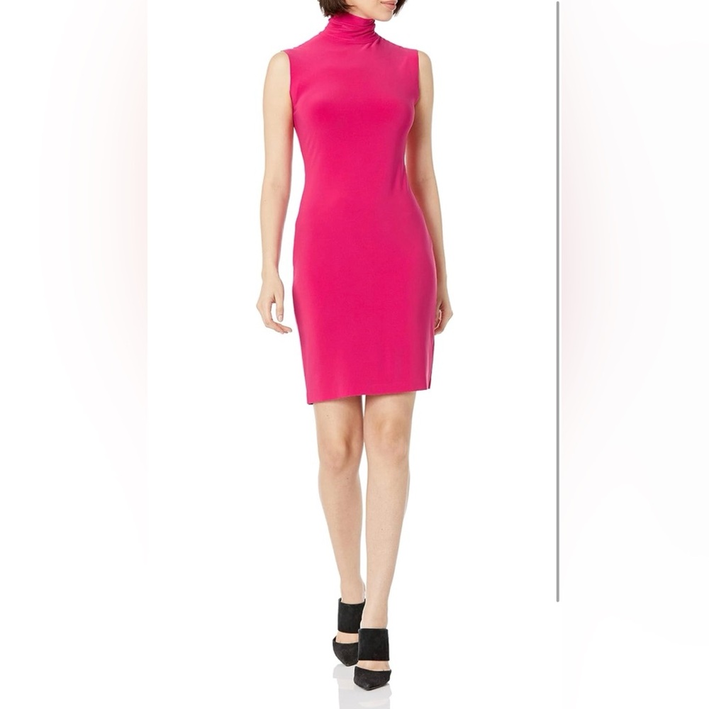 NWT - Norma Kamali Slim Fit Sleeveless Turtle Dress - Pink/Fuchsia
